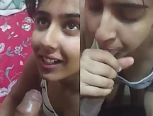 Desi girlfriend gives a cumshot-filled blowjob with a vibrator